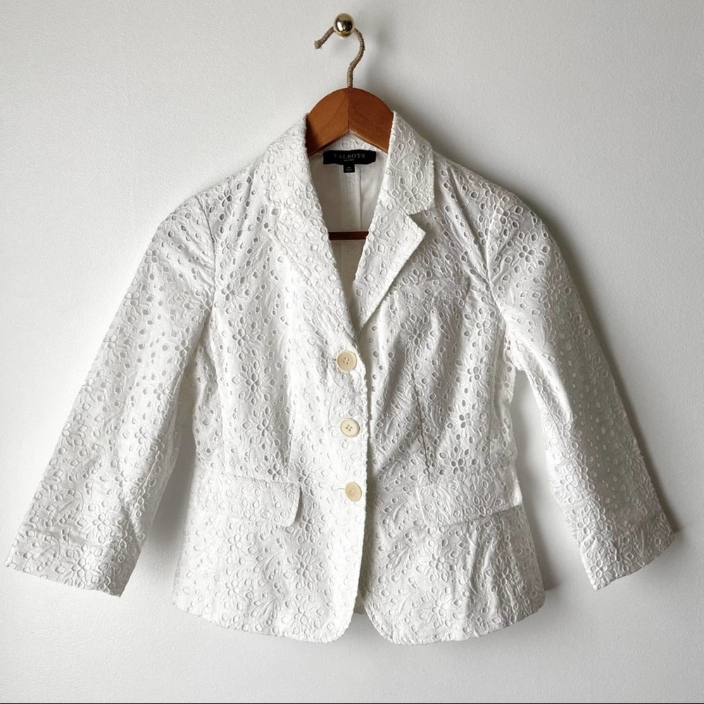 Talbots White Eyelet Jacket Size 2 Petite